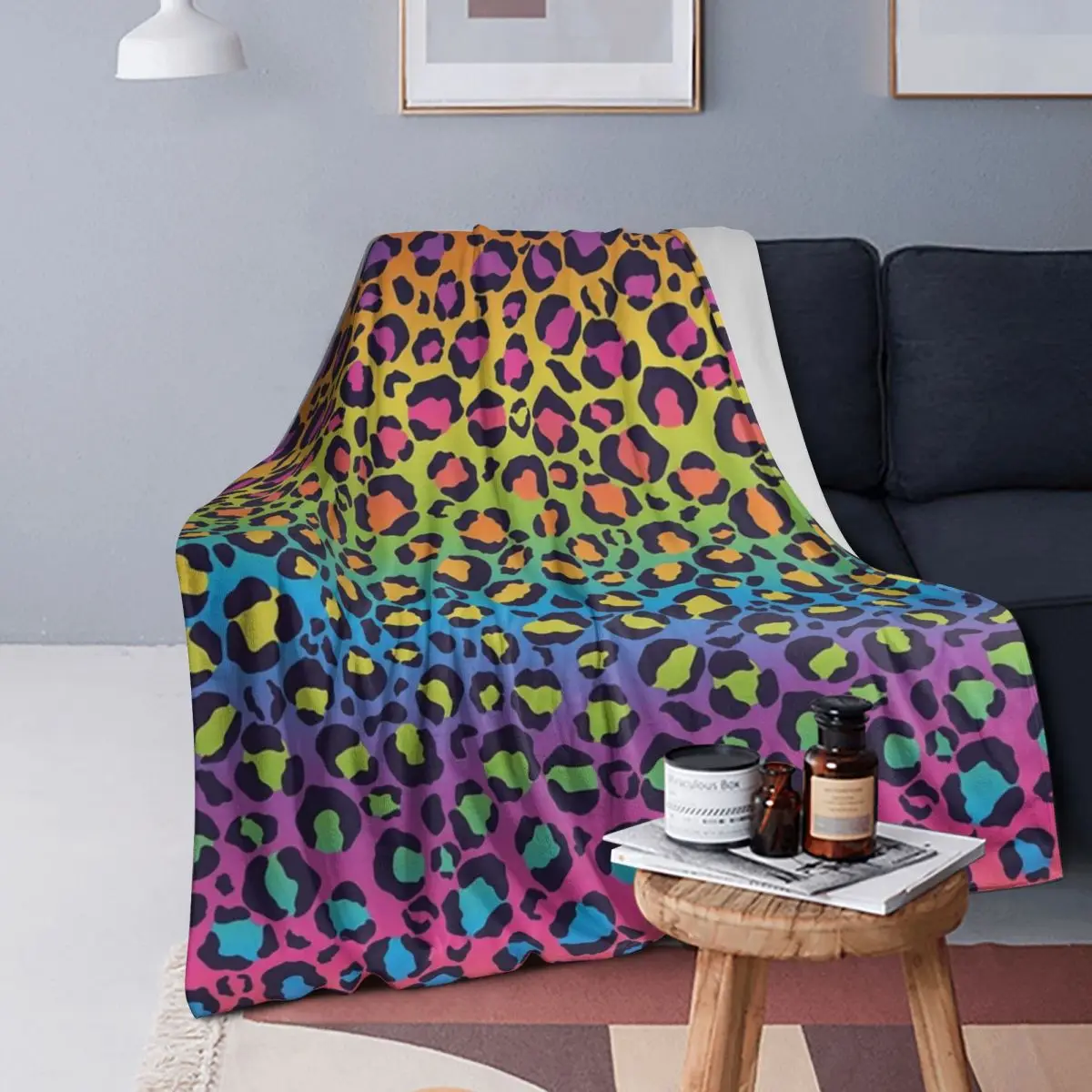 

Яркое радужное одеяло с градиентным леопардовым принтом, мягкое теплое фланелевое одеяло, постельное белье для кровати, гостиной, пикника