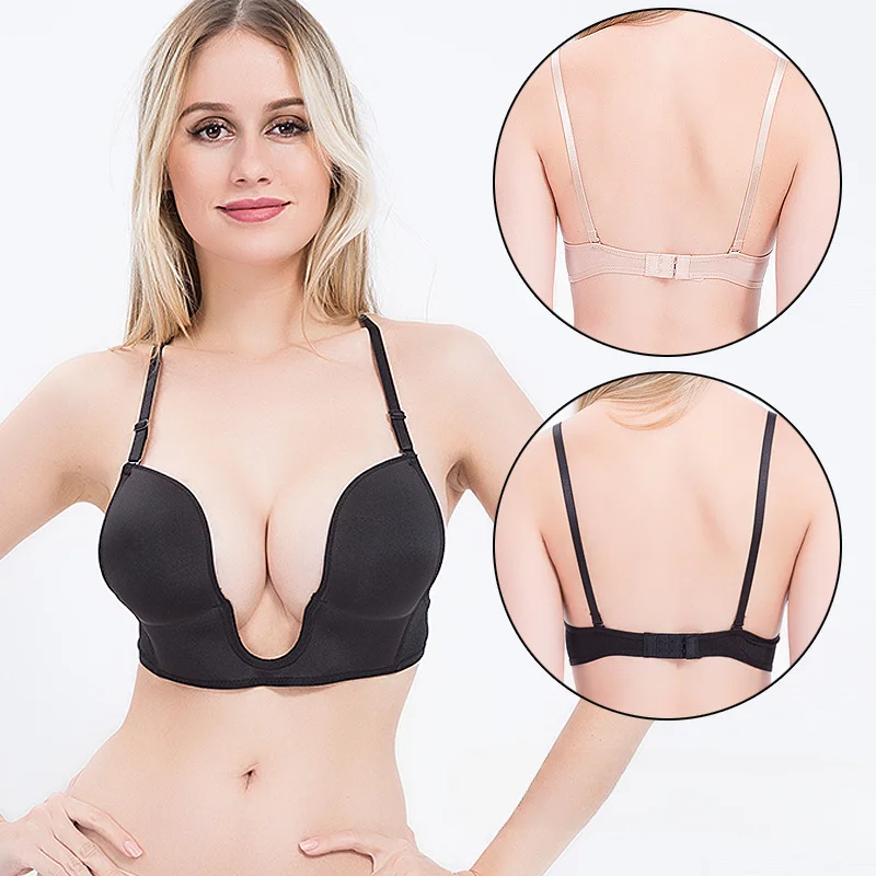 

New Sexy Plunge Bra Deep U Women Lingerie Seamless Backless Bras Underwear Wedding Invisible Sexy Breast Gather Push Up Bra