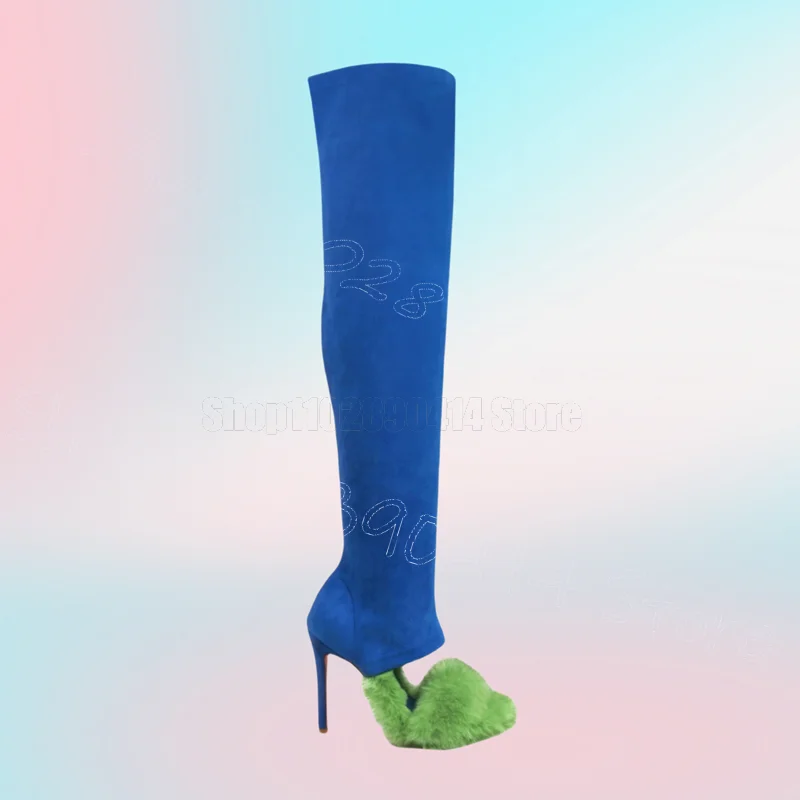 

Pink Fur Springy Suede Open Toe Sandals Boots Slip On Women Shoes Thin High Heels Party Banquet Dating 2025 Zapatos Para Mujere