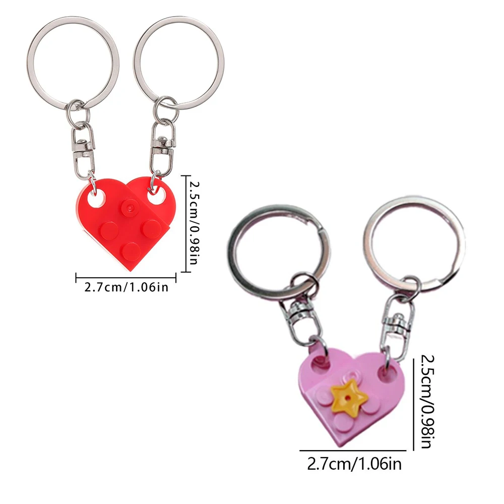 2Pcs Cute Love Heart Brick Keychain for Couples Friendship Women