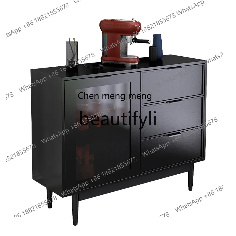 Side cabinet Double sliding door Solid wood against the wall Integrated locker Tea cabinet Storage bucket cabinet