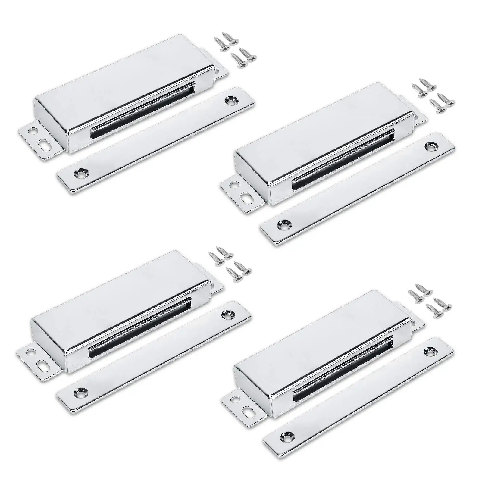 Heavy Duty Stainless Steel Magnetic Catch Cabinet Metal Latch for Pantry Door, Outdoor Gate Closure Catch with Strike Plate