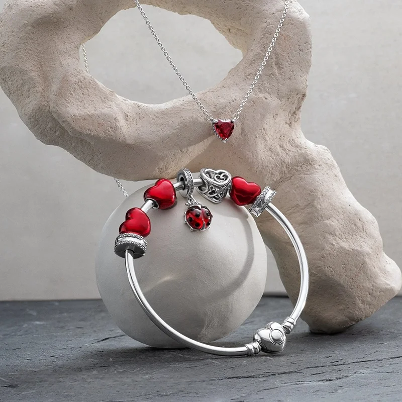 حار بيع على شكل قلب، زهرة متعددة سلسلة سحر الخرزة تنطبق على الأصلي الأوروبي تصفيح الفضة والمجوهرات DIY صنع الهدايا #4