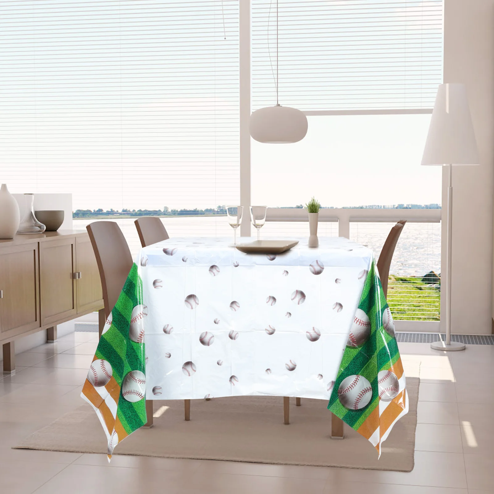 

1pc Baseball Tablecloth Waterproof Pe Rectangle Table Cover For Sports Party Picnic Birthday Decoration Decorative Table