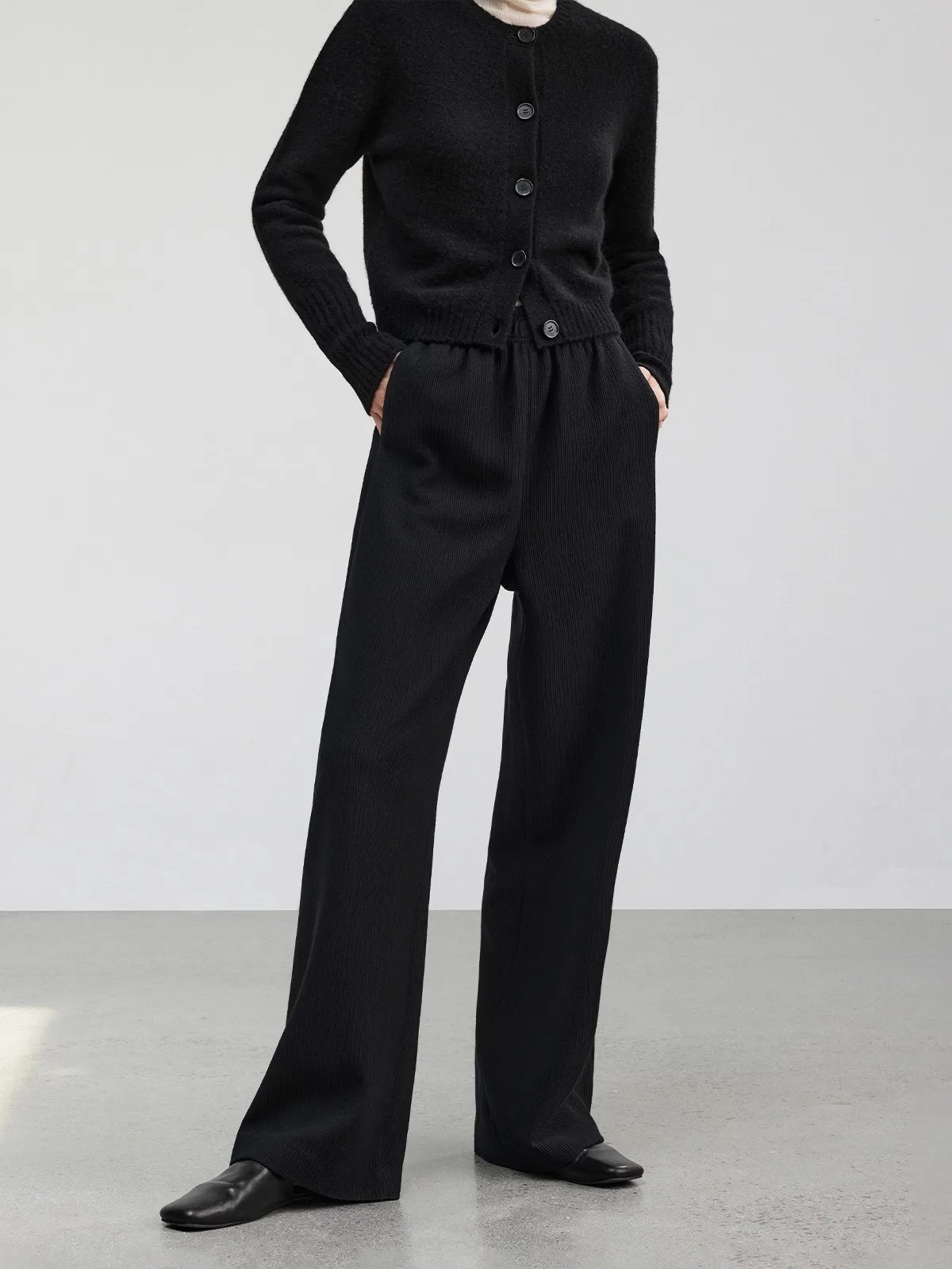 Afslankend effect Wolmix Luchtige wijde pijpen Casual broek Dames Faion Herfst 2025, Nieuwe Sle Woon-werkverkeer Eenvoudig Asymmetrisch