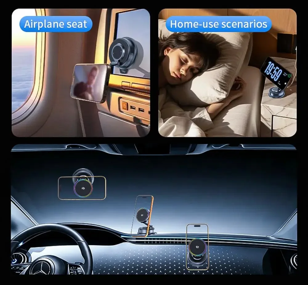 QI2.2 25W Magnetisches kabelloses Autoladegerät mit 360° drehbarer Vakuumsaugnapf-Handyhalterung & Kühlventilator für iPhone 17 Pro Max – Detail 10