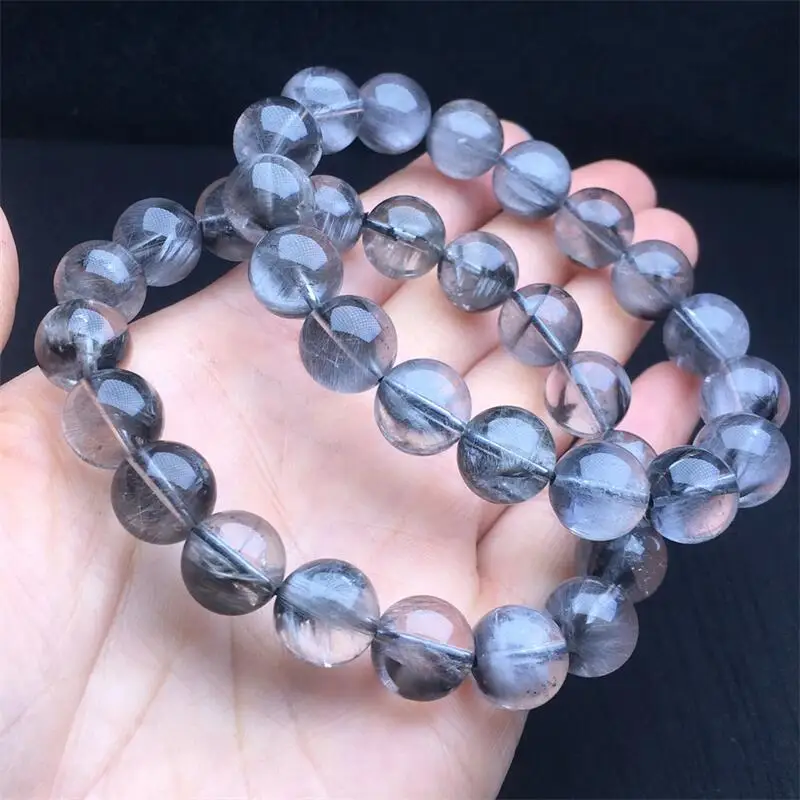 10MM Natural Silver Rutilated Quartz Bracelet Crystal Stone Reiki Healing Beads Fashion Men Women Bangles Yoga Jewelry Gift 1PCS