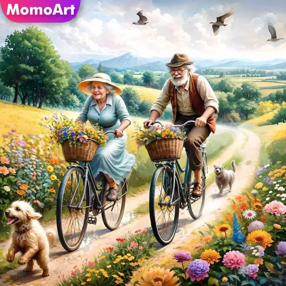 Momoart Diamant-Mosaik Großvater Großmutter Porträt Diamantmalerei Senioren DIY Bastelset Stickerei Fahrrad-Dekoration für Zuhause