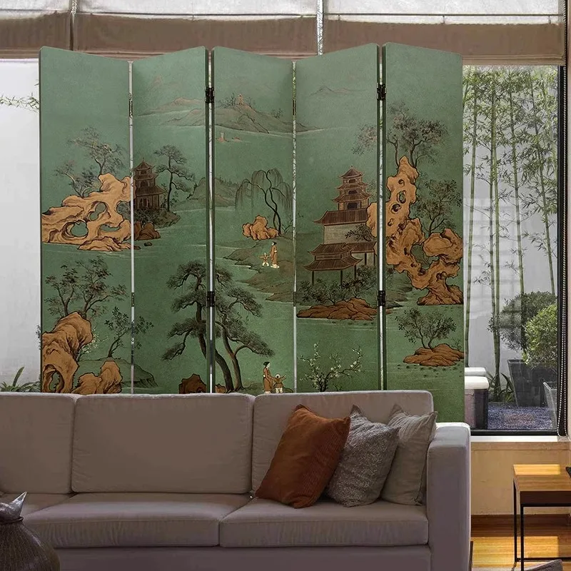 ！@Chinese Retro Wood Screen Partition Gilded Landscape Decorative Background for Dining Living Room Bedroom Tea Room Room