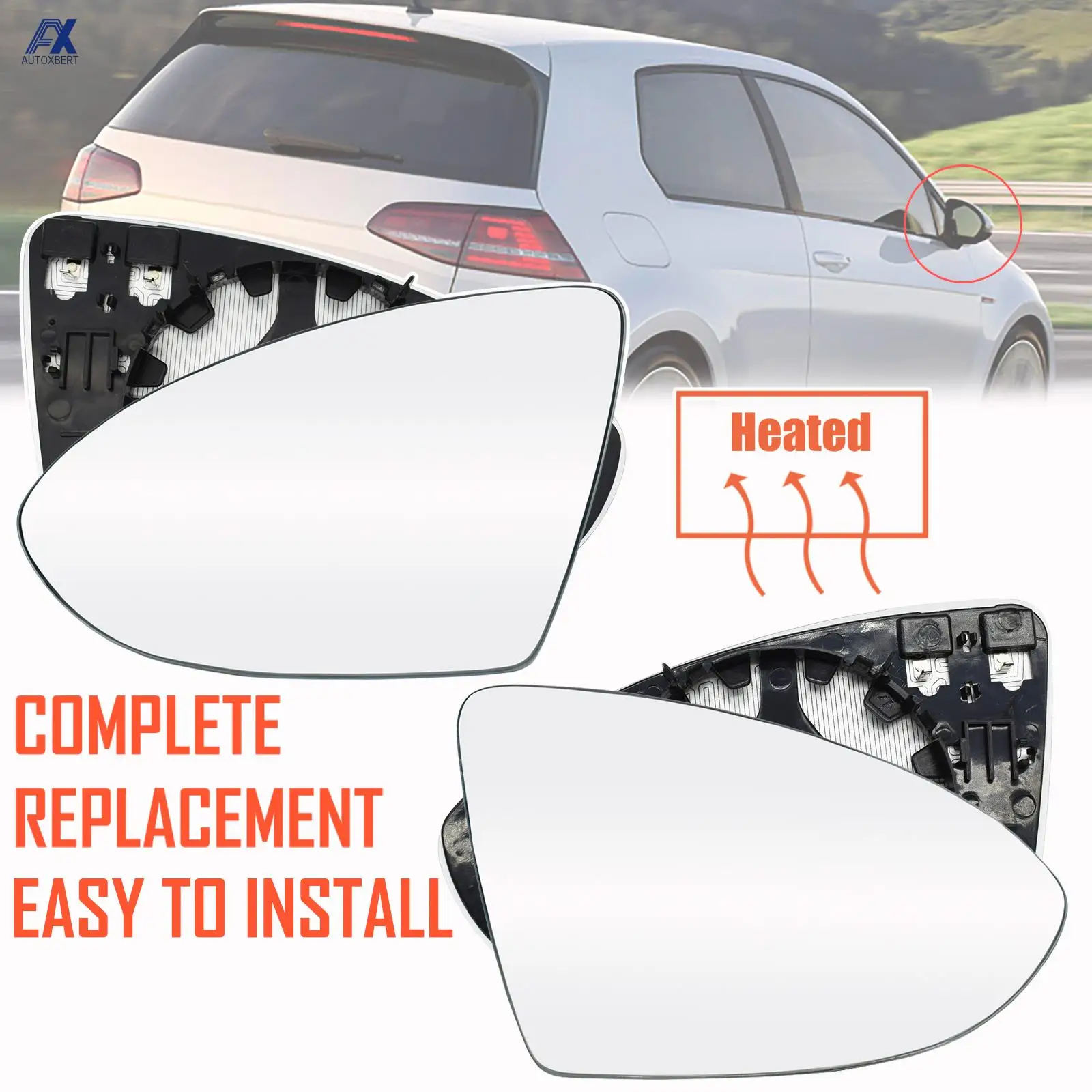 For Vw Golf Mk7 2013 - 2017 Left Right Heated Wing Mirror Glass Wide Angle Rear View Rearview Car Accessories Driver Passenger