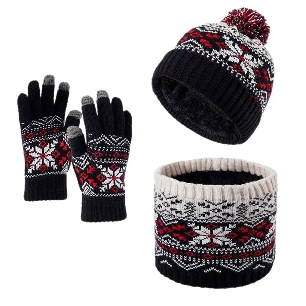 3Pcs/Set Fashion Winter Children Scarf Hat Gloves Set Warm Knitted Hats Scarfs Windproof Pompom Bonnet Gloves Kits view 3