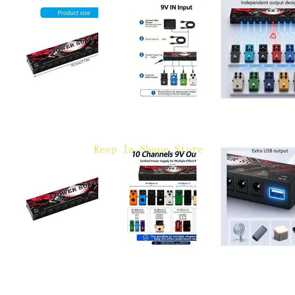 U1JC 10 Isolated D C Output 9V Pedals 300mA 500mA Guitar Effects Pedal Board Power Supply Guitar Pedal Power Supply Station