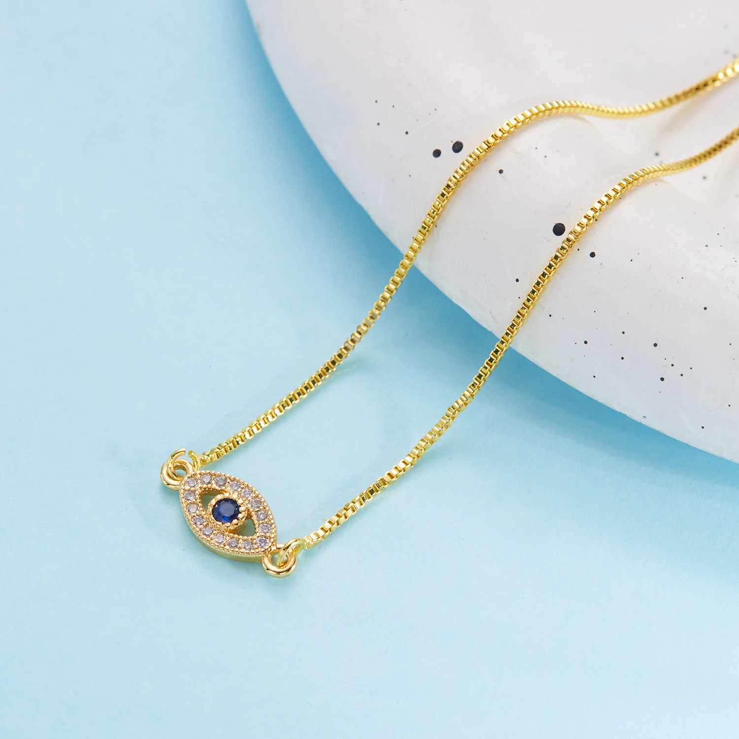 Exquisite Zircon Blue Crystal Evil Eye Bracelet Classic Turkish Lucky Eyes Gold Color Chain Bracelets For Women Men Jewelry Gift image 3