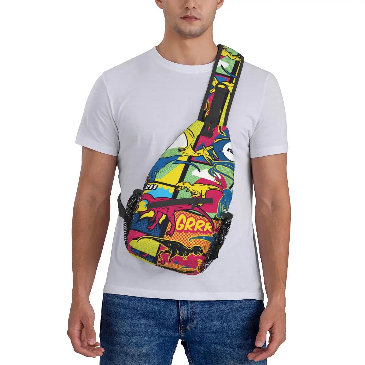 Dinozaur Crossbody torba sportowa dinozaury komiks Pop Art styl torba na klatkę piersiowa Unisex kobiety moda męska plecaki na ramię podróży