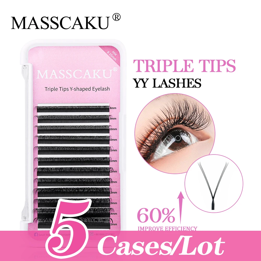 

5cases/lot MASSCAKU YY Shape Triple Tips Hand Woven Premium Light Eyelashes Extension Mesh Net Cross False Eyelash Makeup