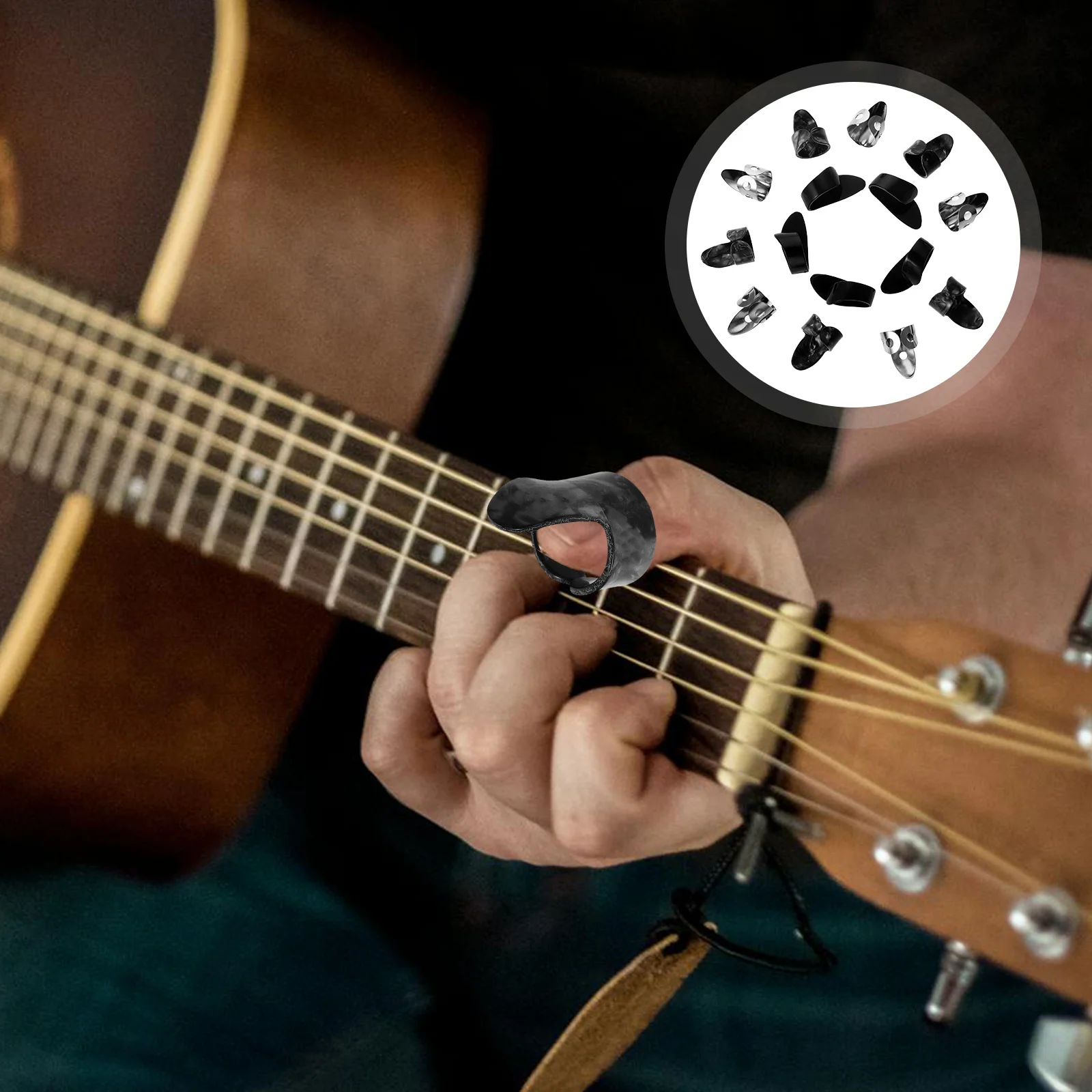 

1 Set Guitar Metal Black Thumb Protectors For Acoustic Bass Ukulele Banjo Enhanced Sound Fit Portable Storage
