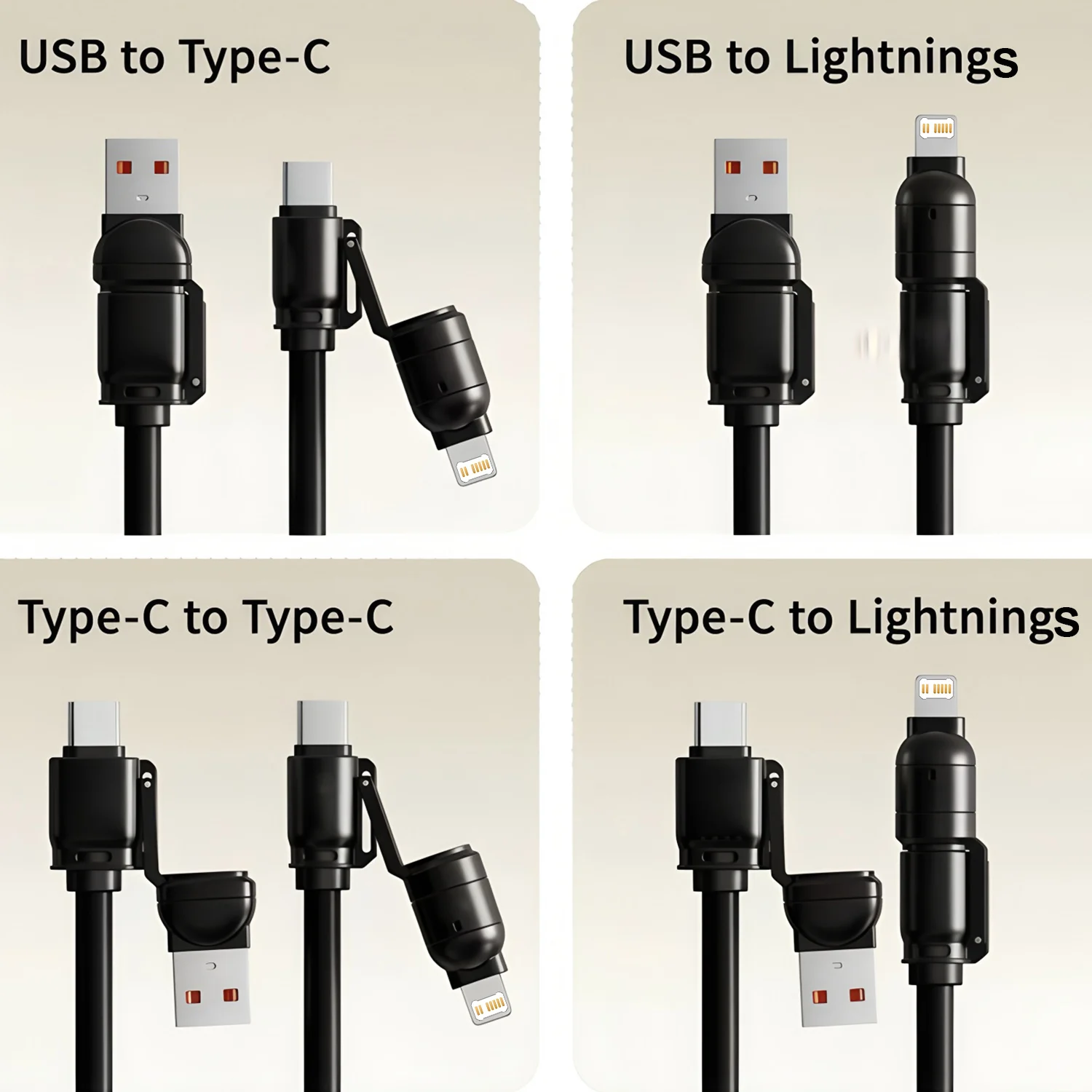 240W Fast Charging 4-in-1 Spring Car Data Cable Compatible with CarPlay for iPhone Samsung Huawei iPad USB C Charger Cord view 3