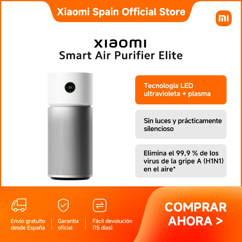 Oficial | Xiaomi Smart Air Purifier Elite, Tecnología LED ultravioleta + plasma, Sin luces y prácticamente silencioso, Elimina el 99,9 % de los virus de la gripe A (H1N1) en el aire*