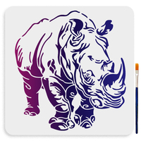 Rhino Stencil 11.8x11.8inch Large Rhino Animals Stencil Reusable Animal Drawing Template with Paint Brush for Art Crafts Canvas