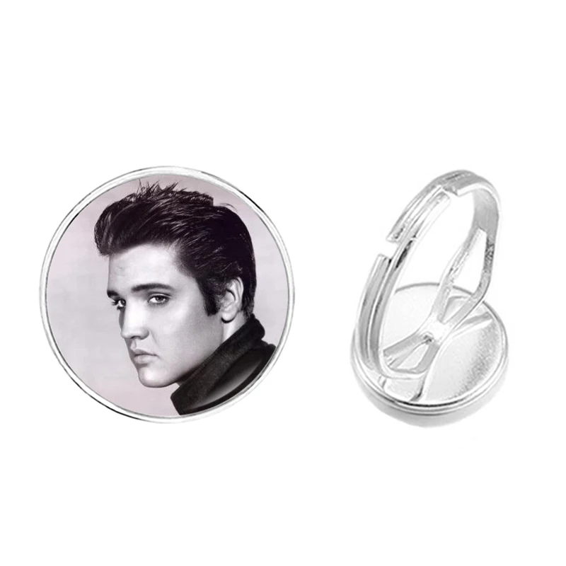 Singer Elvis Ring Pop Music Star Glass Cabochon Adjustable Rings for Women Fans Fashion Jewelry Souvenirs