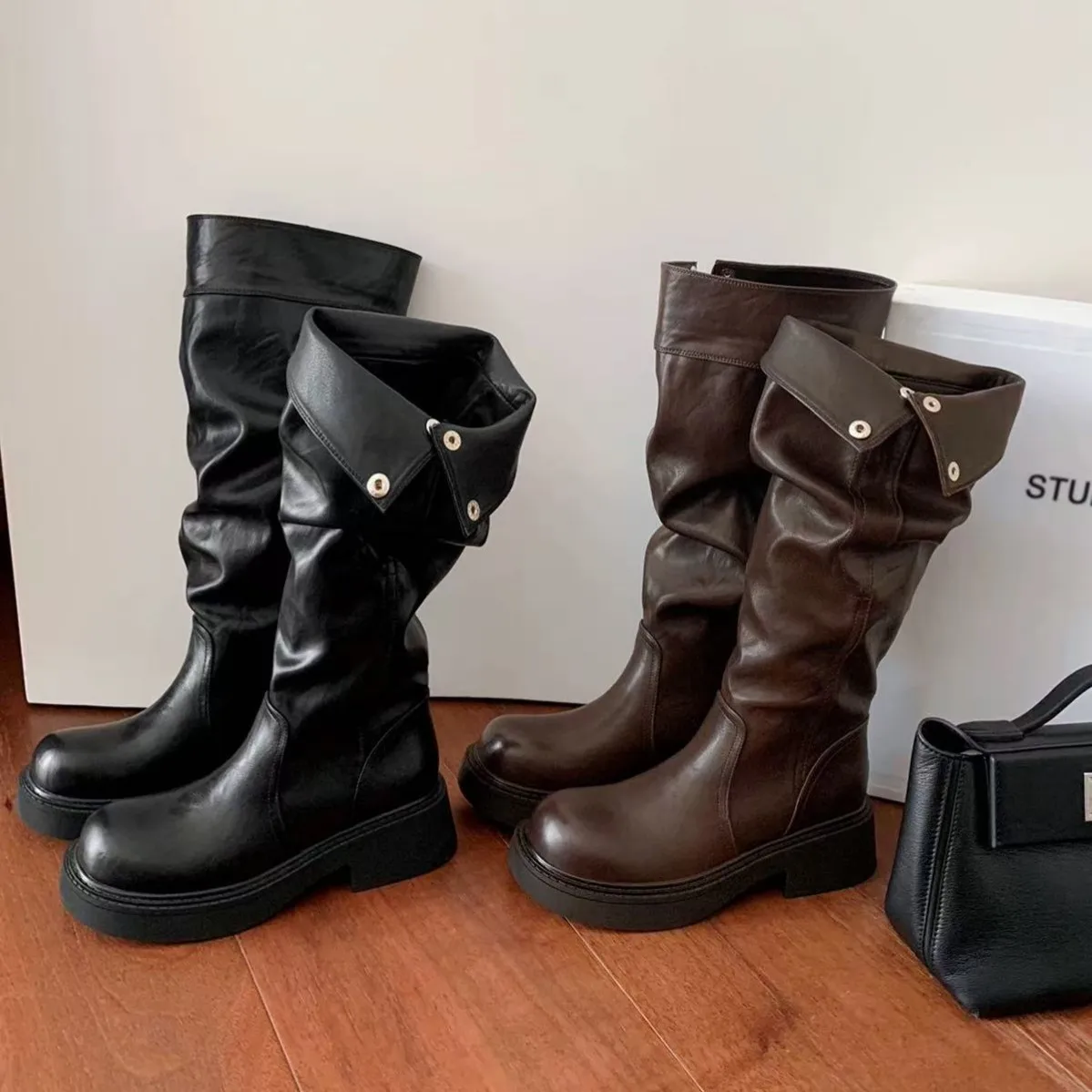 

Женские ботинки, удобные нескользящие высокие сапоги на платформе с круглым носком, водонепроницаемые модные ботинки для поездок на работу на открытом воздухе