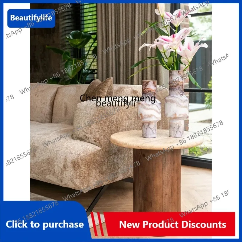 C85 Chinese Ancient Style round Natural Cave Stone Side Table Small  Home Side Table Vintage Coffee Table