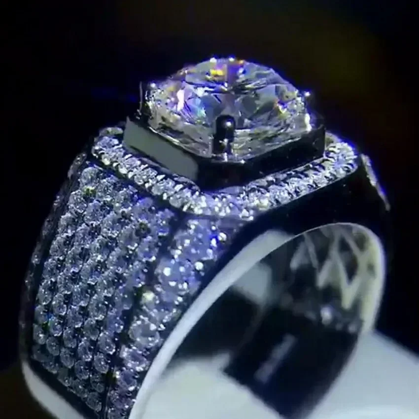 Herrenring aus 925er Sterlingsilber mit 2 Karat simuliertem Diamant, Verlobungs- und Ehering, Saphir-Schmuck für Jungen, Größe 8-13 – Jungen – Detail 11