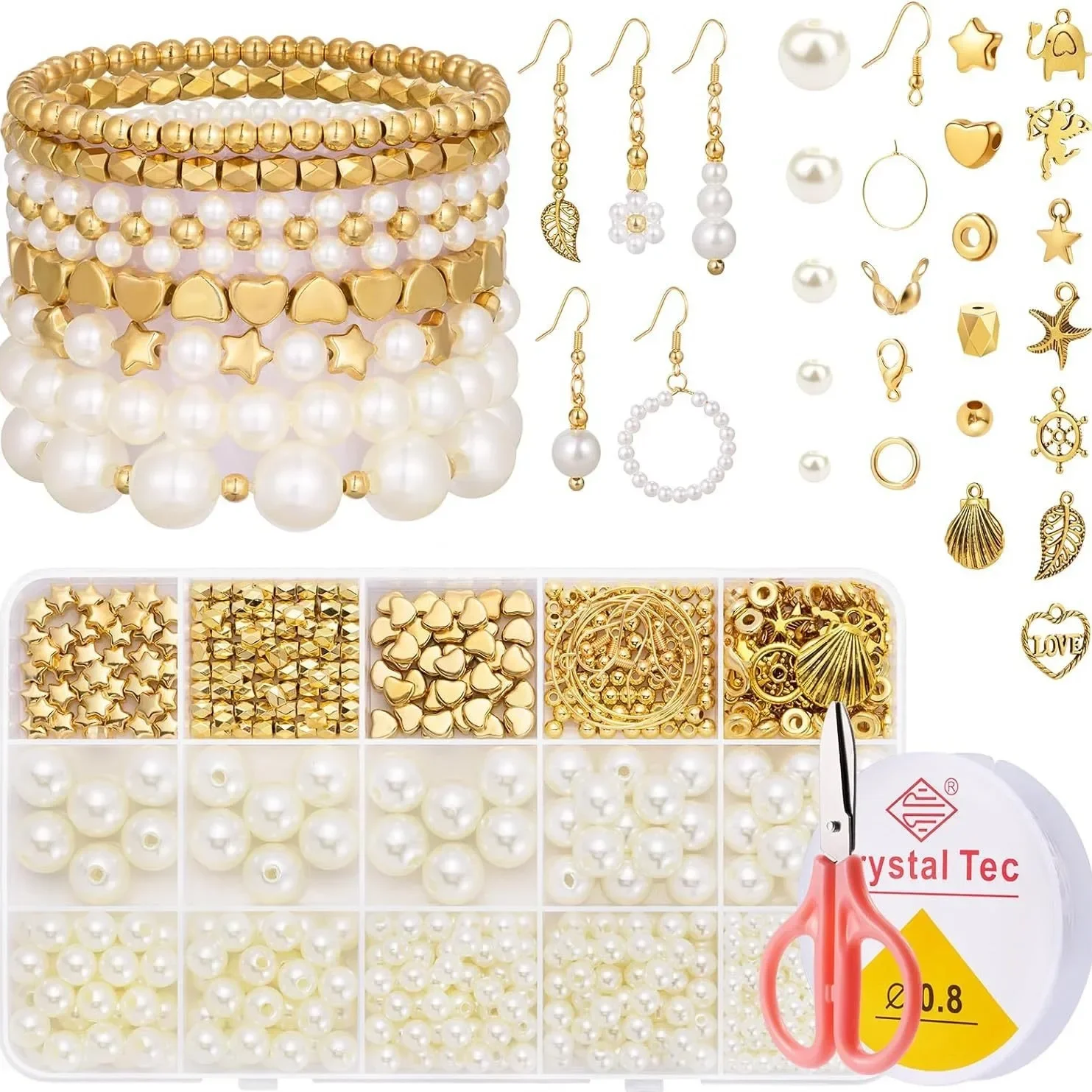 15 case 754 highlight pearl pentagram interval beads accessories DIY beaded bracelet earrings necklace set