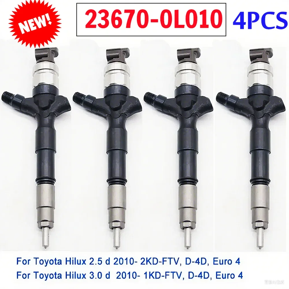 

4PCS 2KD-FTV Fuel Injector 23670-0L010 Diesel Injection 236700L010 For TOYOTA HILUX HIACE V2.5 D4D 23670 0L010