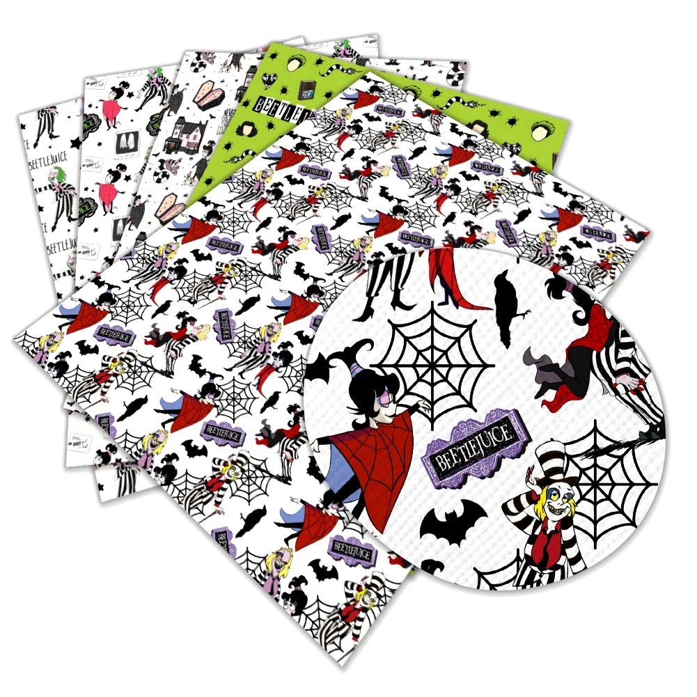

30x22cm Faux Leather Horror Movie Pattern Vinyl Synthetic Leather Cross Grain for DIY Hair Bow Jewelry Earring Craft Making