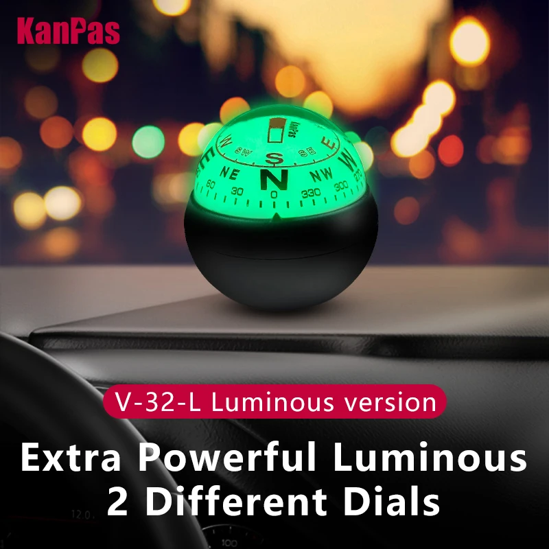 New KANPAS Compass for Car / Dashboard compass ball /Doble dial/Luminous Ball V-32-N/V-32-L