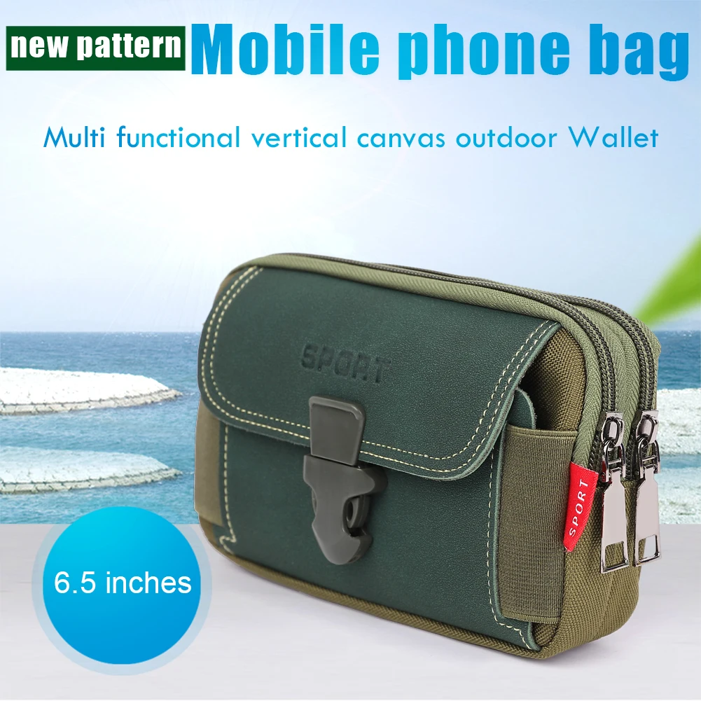 Riñonera de lona con bolsillo para la cintura para hombre, bolso para exteriores, monedero para teléfono móvil de negocios, bolsa para correr,