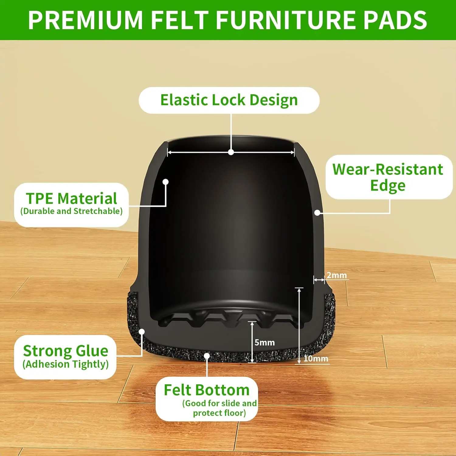 16PCS Chair Leg Protectors Silicone with Thick Wrap Felt Furniture Leg Pads for Protecting Floors from Scratches and Noise