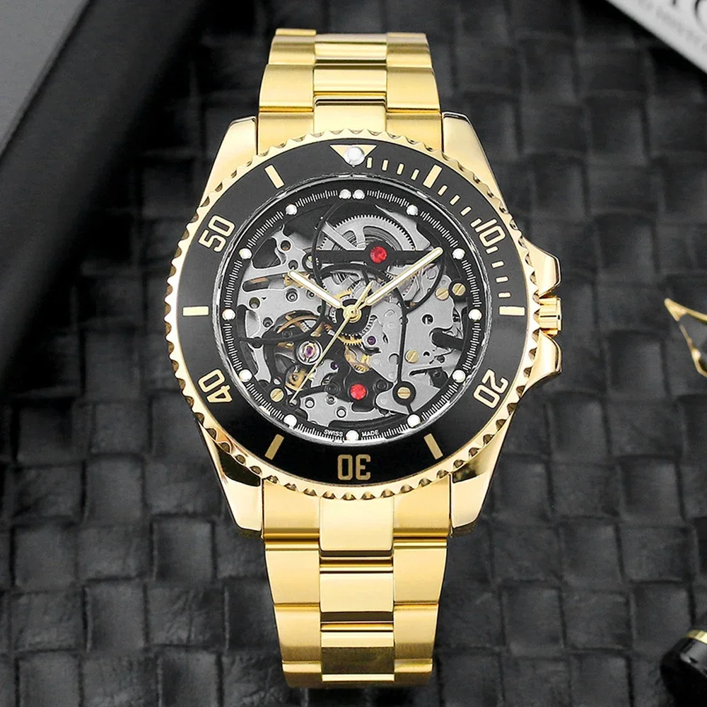 

New Skeleton Tourbillon Mechanical Watch for Men Luxury Automatic Mens Watches Business Male Clock Waterproof Gold Montre Homme