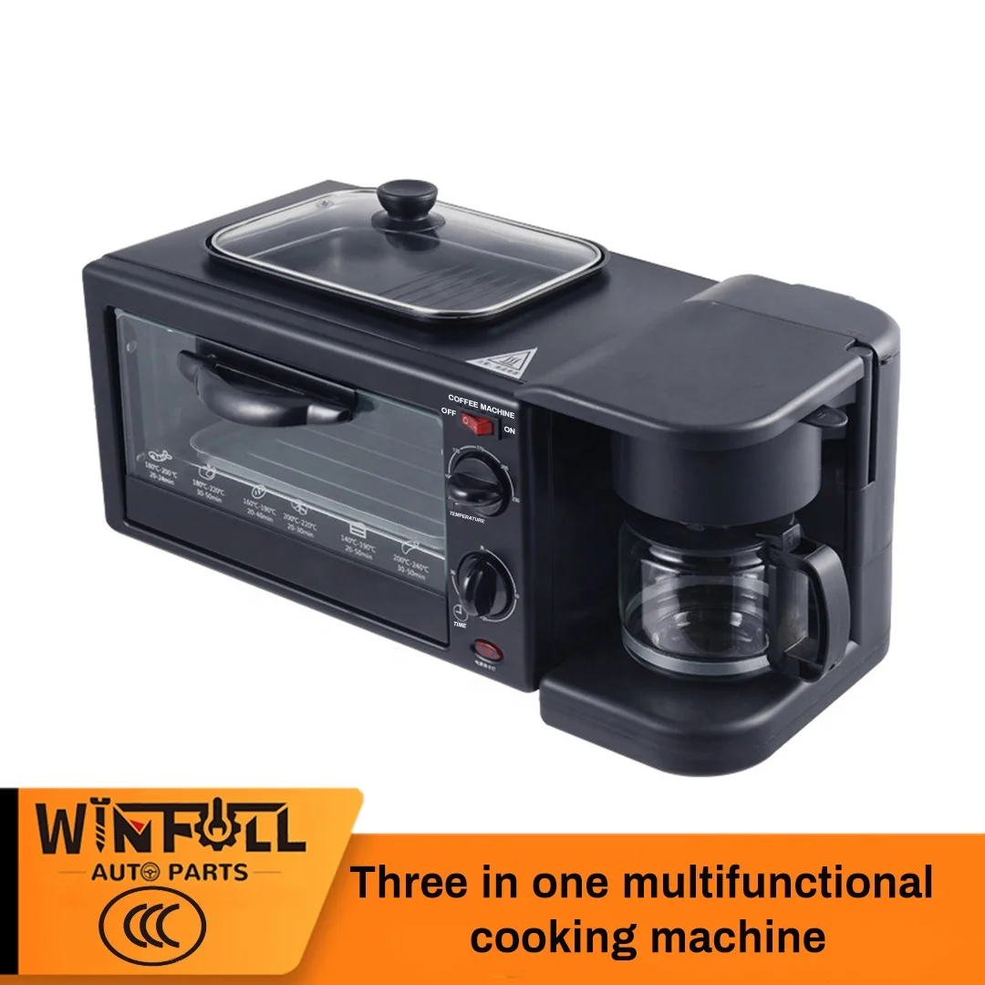 3 in 1 Multi Function Toast Oven Coffee Pot Frying Pan Breakfast Maker Machine