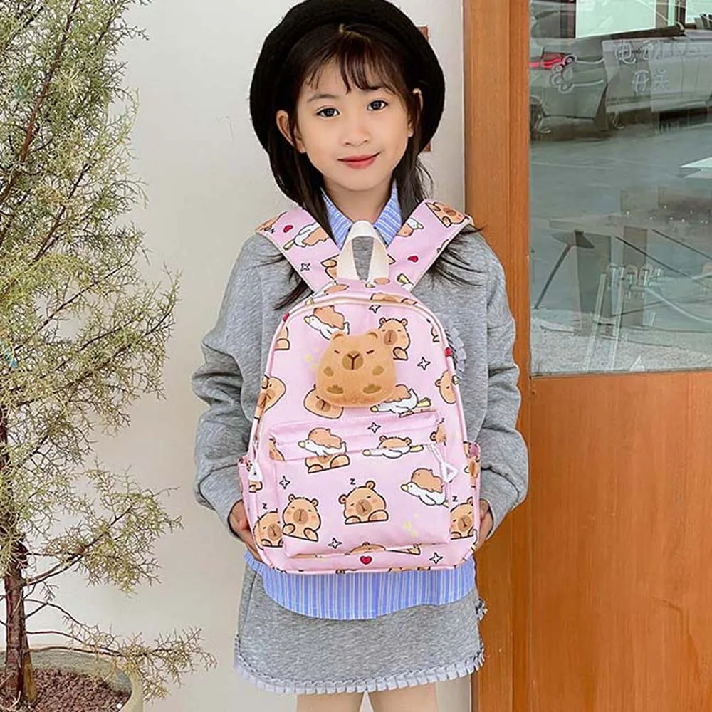 Cute Thickened Capybara Backpack Nylon Wide Straps Large Capacity School Bag Lightweight Foldable Cartoon Animal Daypack Friends