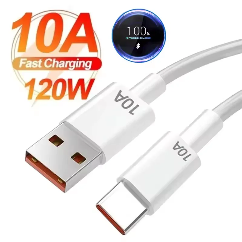 Universal 120W 10A USB Fast Charging Data Cable for iPhone Samsung Xiaomi Huawei Type C Mobile Phone Data Cord 0.25m/1m/1.5m/2m