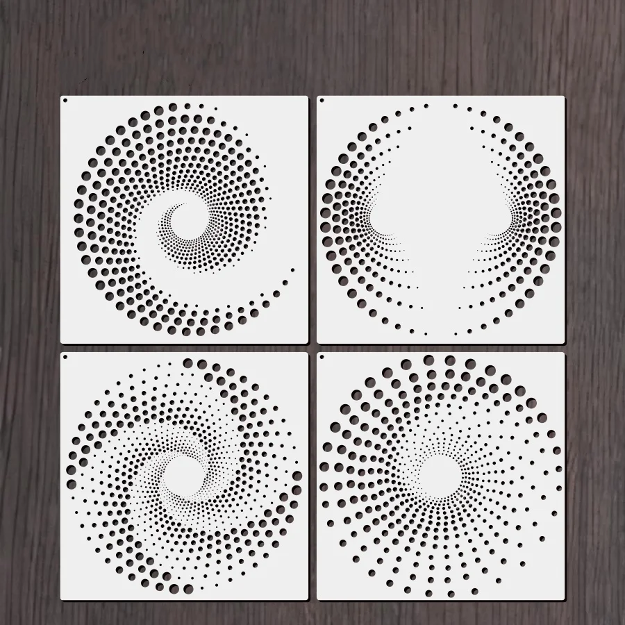 4PCS 11.8inch Abstract Dot Stencil Template Spiral Circle Geometric Painting Stencil for Wall Floor DIY Decor