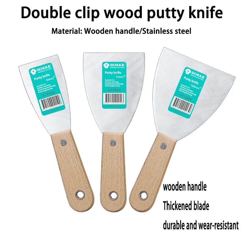 Double Clip Wooden Handle Putty Knife For Painting Scraping Putty Scraper Cleaning Car Paint Iron Plate Burning