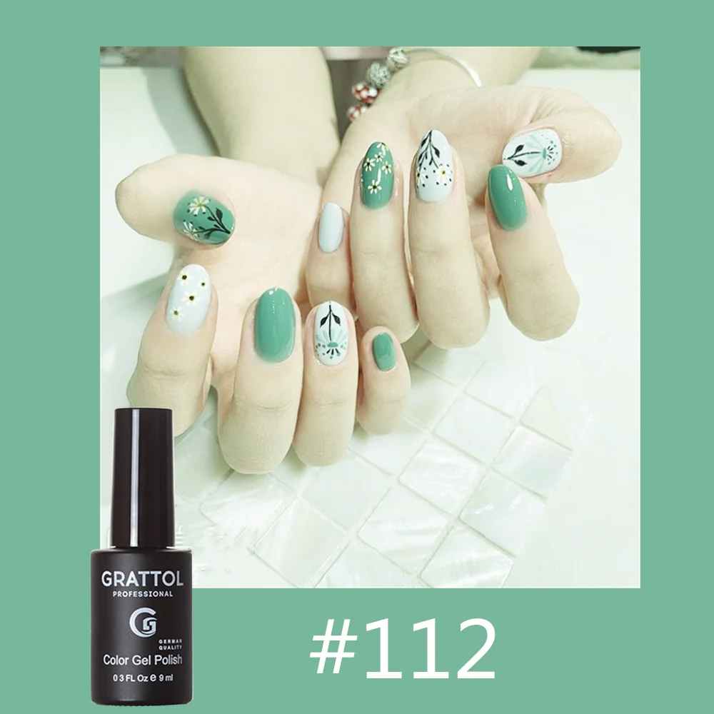 GRATTOL Professional Vernis Semi Permanent Primer Base Top Nail Polish 112# Green color Polish Art Hybrid Varnishes Gel