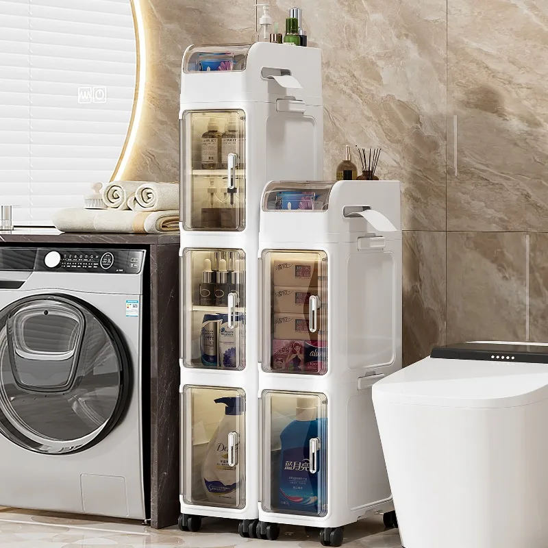 Bathroom Storage Shelf Tissue Box Freestanding Slim Gap Cabinet Multilayer Rack Bathroom Shelving Cabinet Bathroom Cabinet