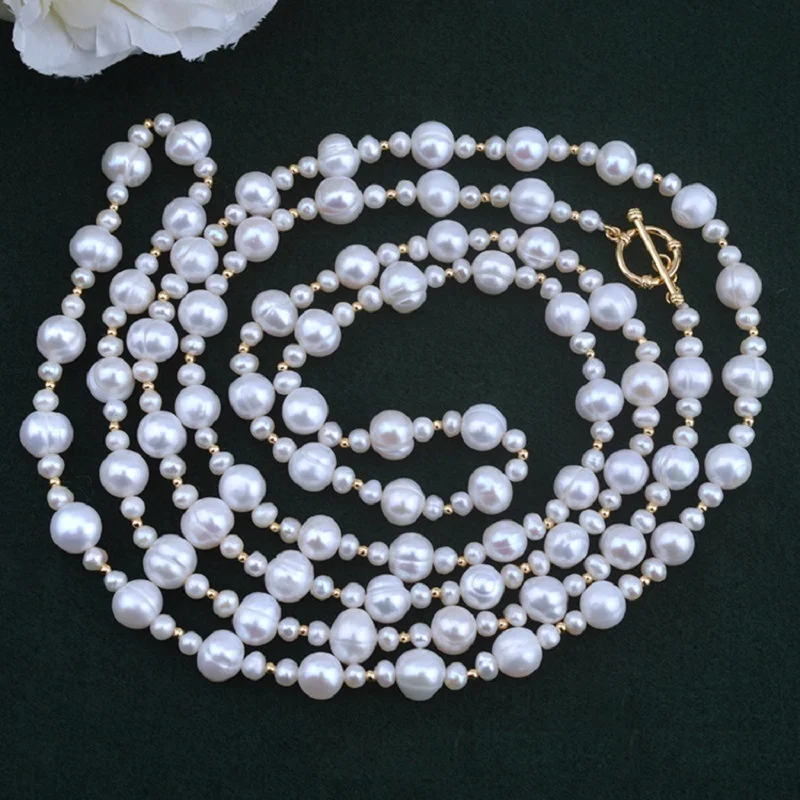 

Exotic Beautiful Design New Natural South Sea Real Big And Small Baroque Pearl Necklace 49in Any Occasion