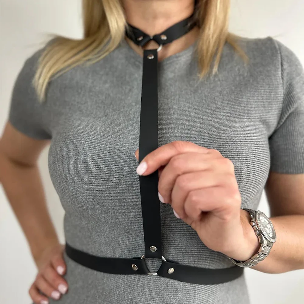 Fashion Women's Belt PU Leather Adjustable Punk Belt Gothic with Neck Connected Belt Exotic Y2K Style Casual Accessories