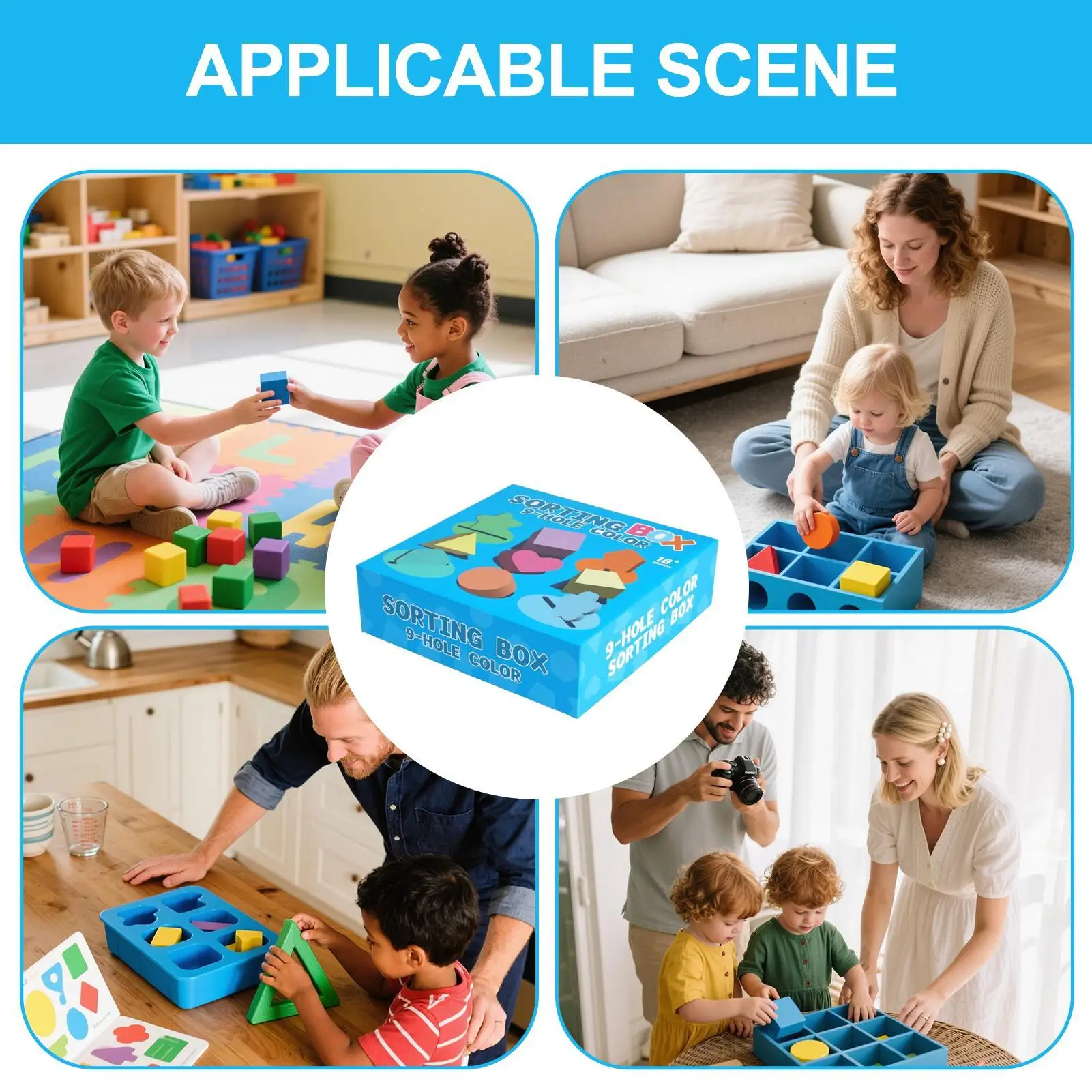 Giocattolo selezionatore di forme Scatola selezionatrice di colori e forme in legno a 9 slot Puzzle interattivo Giocattolo di smistamento per la scuola materna domestica all'interno