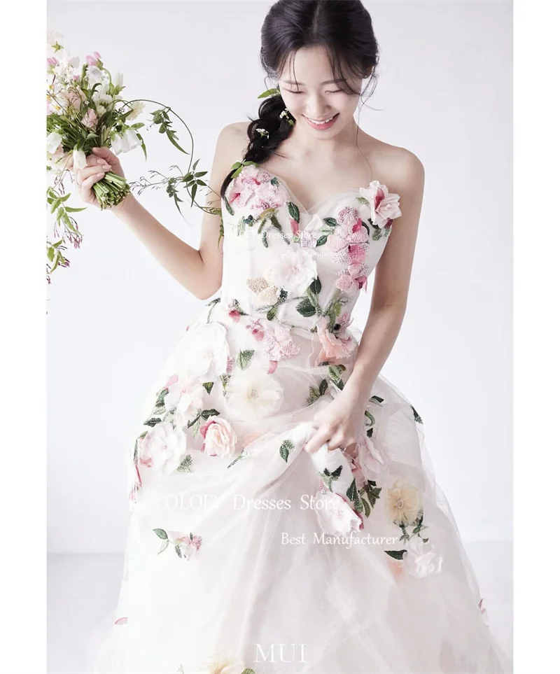 Oloey elegant eine Linie Blumen spitze Brautkleider Korea Fotoshooting Schatz bodenlangen Brautkleid Korsett zurück Ehe