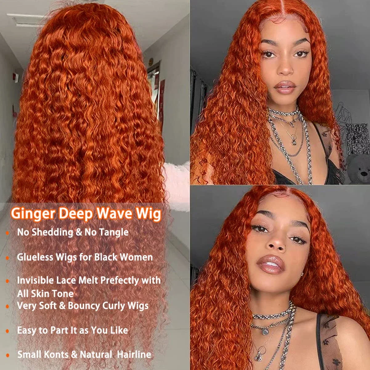 Pelucas frontales de encaje de jengibre naranja para mujer, cabello humano de onda profunda 13x4, peluca Frontal de encaje sin pegamento Hd 13x6, cierre 4x4