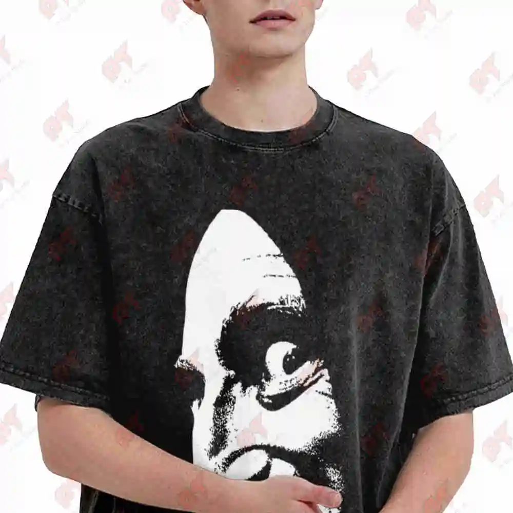 White Clown Face Design Vintage Washed Tee Pure Cotton T-Shirt