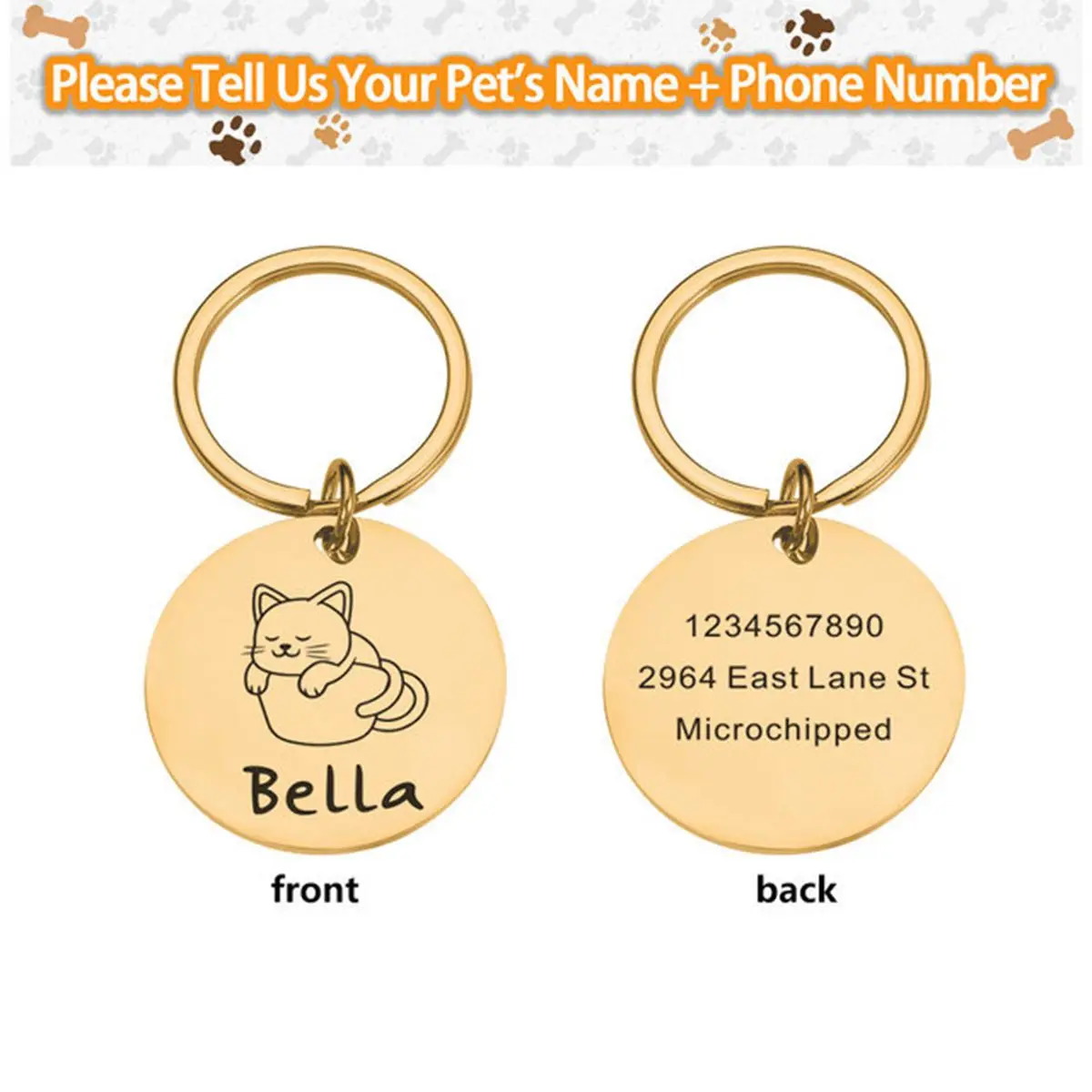 

1 pc cartoon cute cat Tag Laser Engraving Pet Engraved Record Tel Address For Kitten or cats