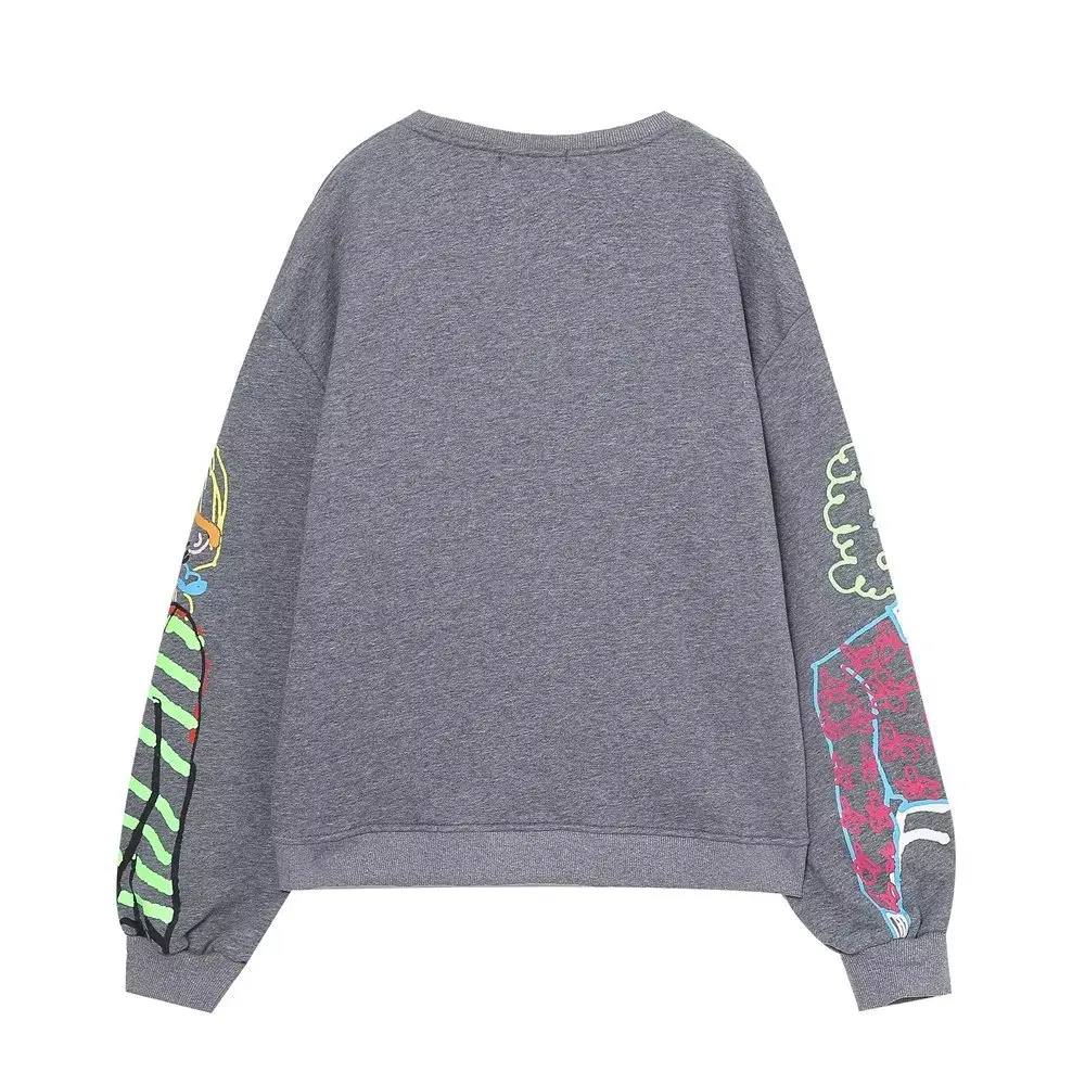 Letter Wang Beauty Girls Print Women Sweatshirts Oversize Long Sleeve O Neck Loose Pullovers Streetwear Casual Chic Female Tops