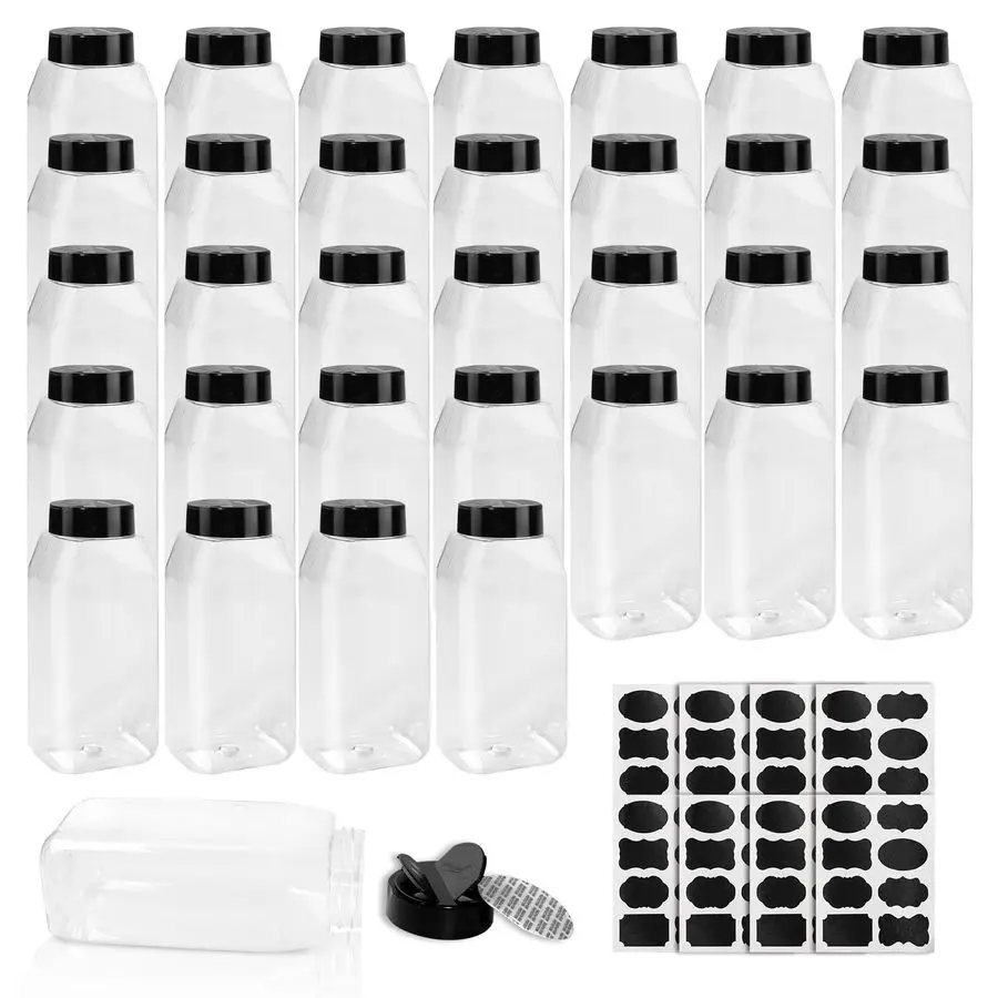 

Pack 16 oz Plastic Spice Jars with Cap Clear Empty Square Bottle With flip lid Reusable Spice Bottle Large Seasoning Jars Powder